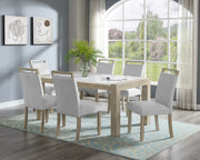 7pc Dining Set Contemporary Style White Genuine Marble Stone Rectangular Table Full Back Upholstered Chairs Beige Gray Dining Room Wooden Furniture