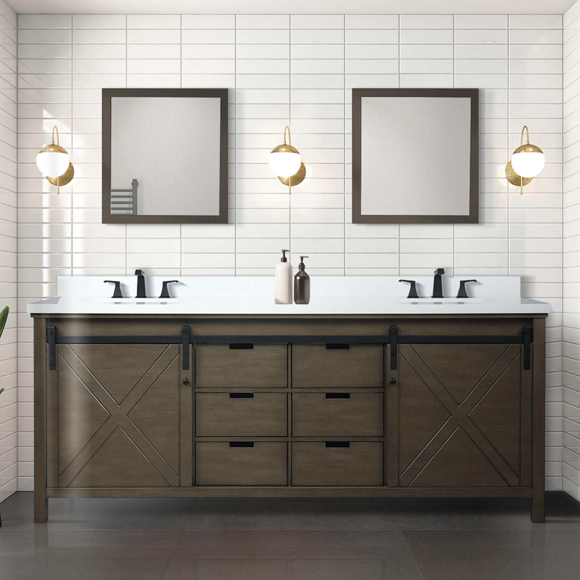 Rustic Brown Double Bath Vanity 84 in. W x 22 in. D, with Cultured Marble Countertop