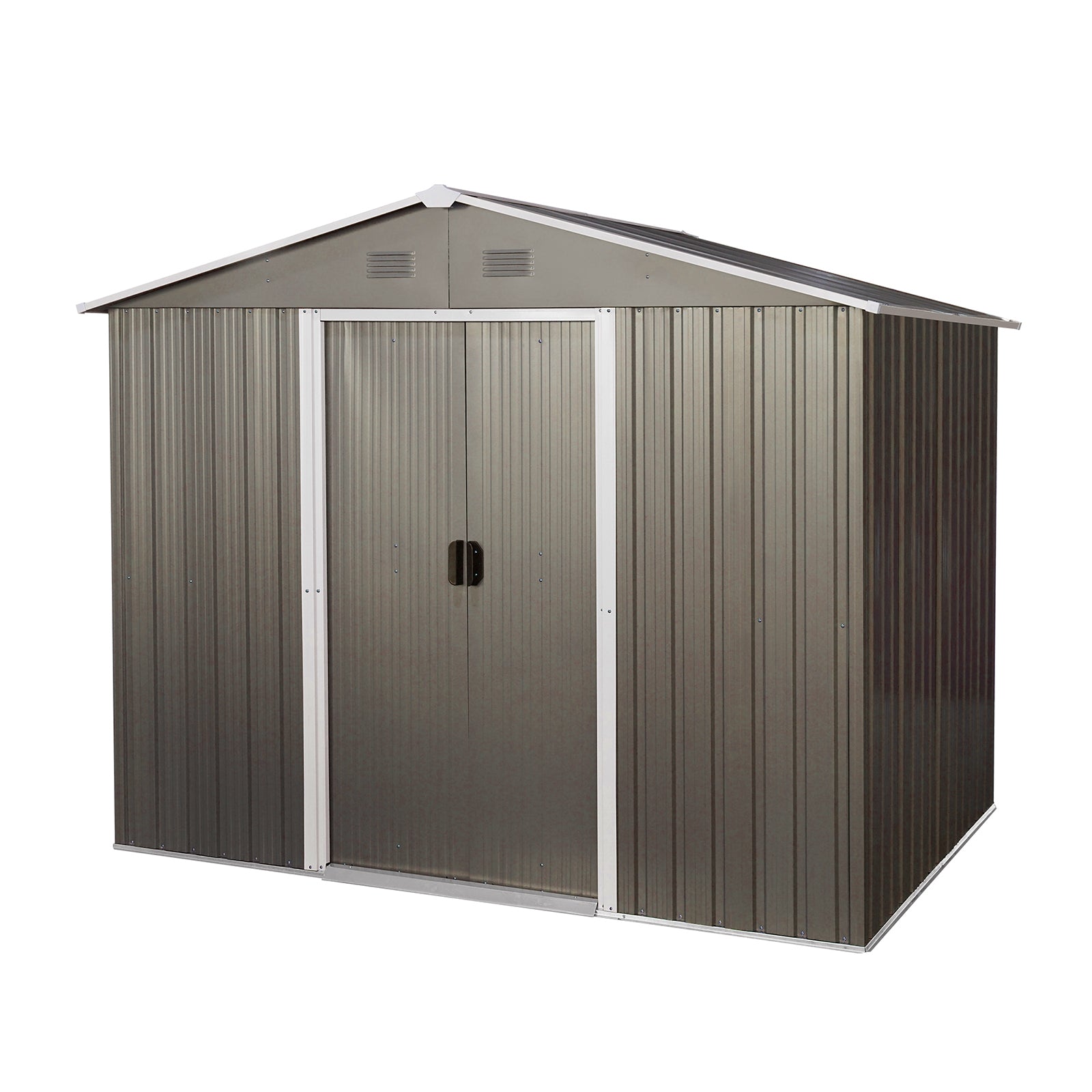 Outdoor Metal Storage Shed 8ft x 6ft with Metal Foundation, Gray, Iron Construction