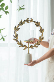 14.2x3.5x19.7' Iron Floral Hurrican With Marble Base