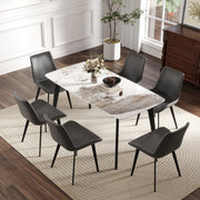 62.99' Modern Artificial Stone White Pandora Curved Edge Black Metal Leg Dining Table-Can Accommodate 6 People(Dining Table Only)