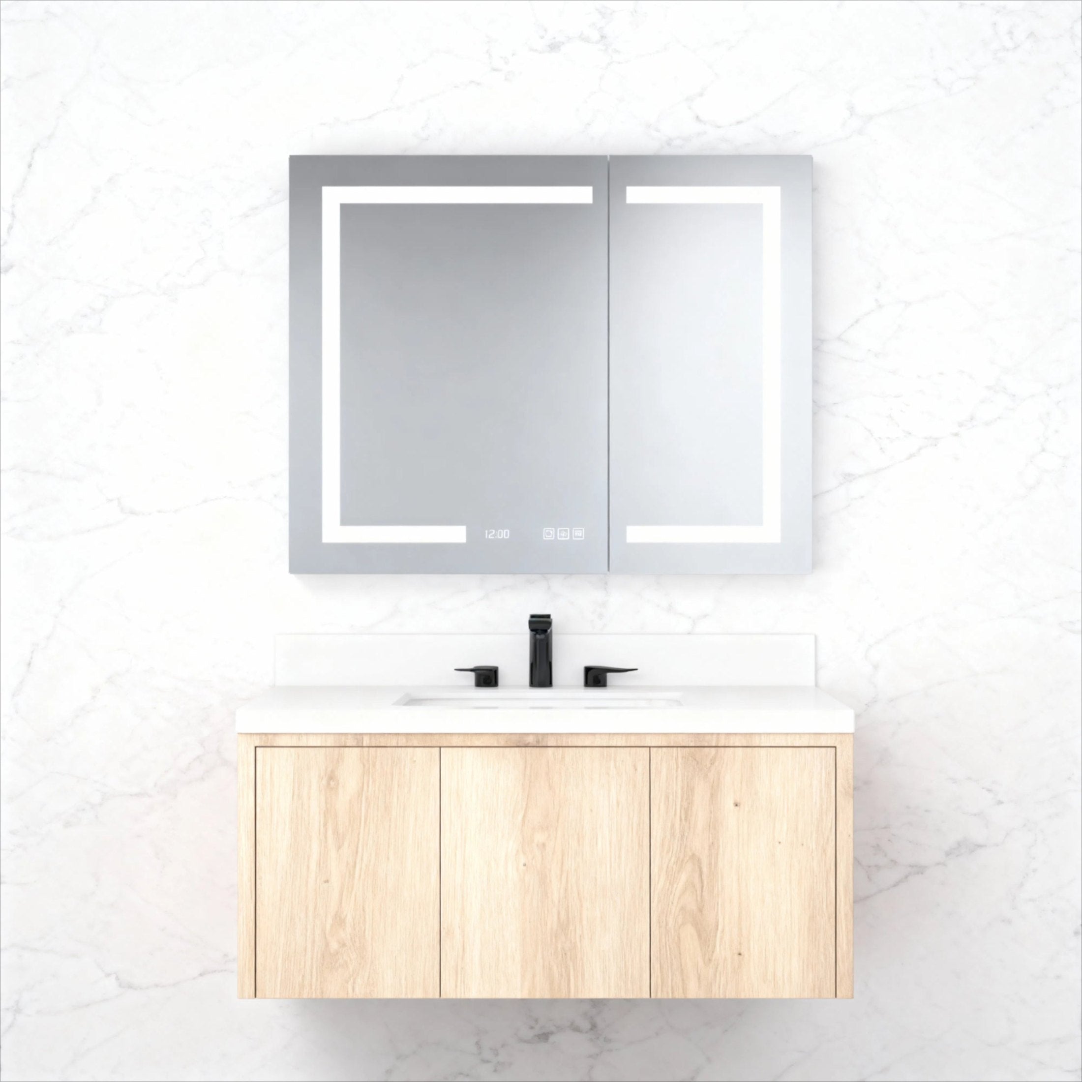 36 in. W x 30 in. H Rectangular Silver Aluminum Recessed/Surface Mount Medicine Cabinet with Mirror LED and Clock