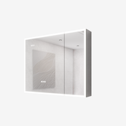 Modern Bathroom Medicine Cabinet with LED Lights, Double Door, Defogger, Dimmer, Clock & Temp Display, Silver Aluminum, 36x30 Inch