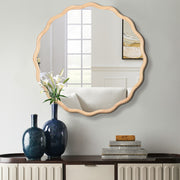 Solid Wood Wavy Mirror--Natural-Wood Vanity Mirror Wall Decor 36' x 36' Modern Mirror Wall Decor for Bathroom, Bedroom, Living Room, Dining Room, Cloakroom, Entryway