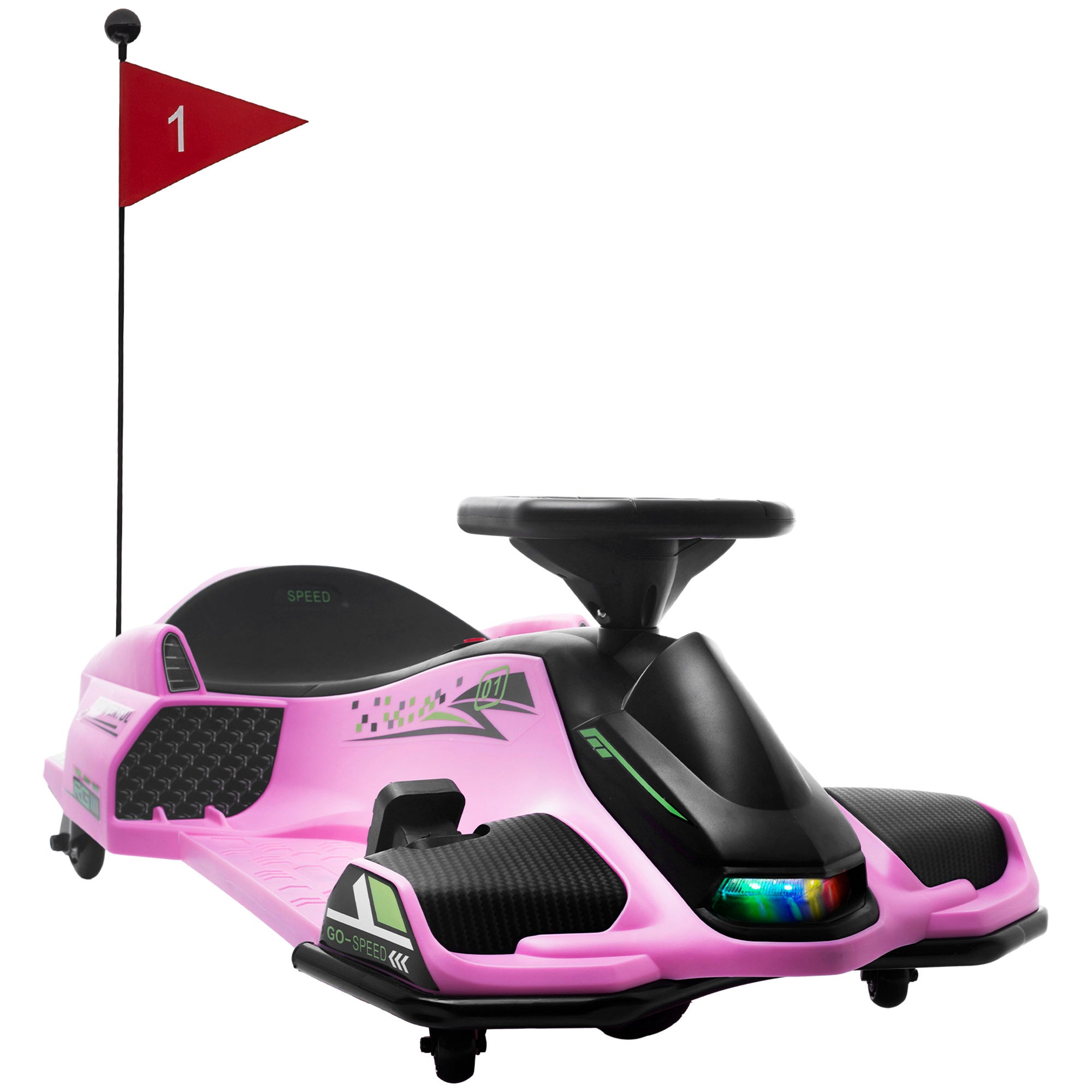 Aosom 12V Electric Go Kart, 5 MPH Drifting Car, Battery Powered Ride on Toy Outdoor with Slow Start, Music, Colorful Lights, for 8-12 Years Old, Pink