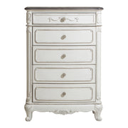Victorian Style Antique White and Oak Finish Storage Chest with 5-Drawer 1pc Carving Design Classic Traditional Bedroom Furniture