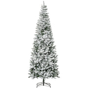 HOMCOM 9ft Unlit Snow-Flocked Slim Pine Artificial Christmas Tree with Realistic Branches and 1084 Tips