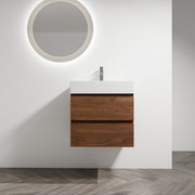 24' Wall-Mounted Bathroom Vanity With Resin Sink, 2-Soft Close Drawers, KD-Package