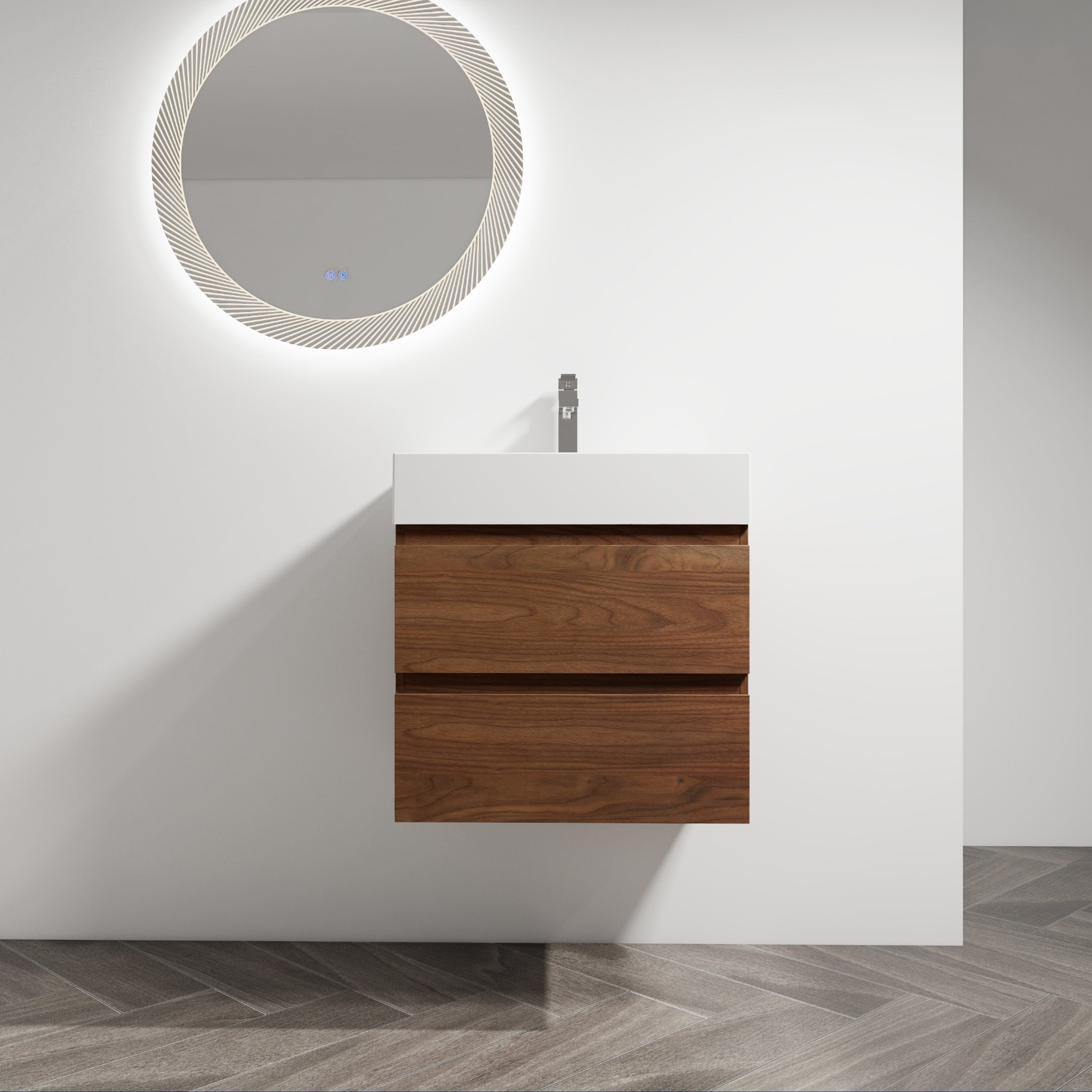 24' Wall-Mounted Bathroom Vanity With Resin Sink, 2-Soft Close Drawers, KD-Package