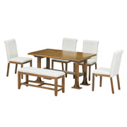 TOPMAX Farmhouse 6-Piece Extendable Dining Table Set with Removable Leaf, Upholstered Chairs, and Bench, Dark Brown