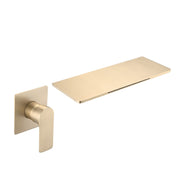 Modern Brushed Gold Wall Mounted Bathroom Sink Faucet with Single Handle and Waterfall Design in Stainless Steel