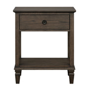 Victoria Antique Brown Bedside Table with Drawer and Shelf in MDF and Wood Veneer