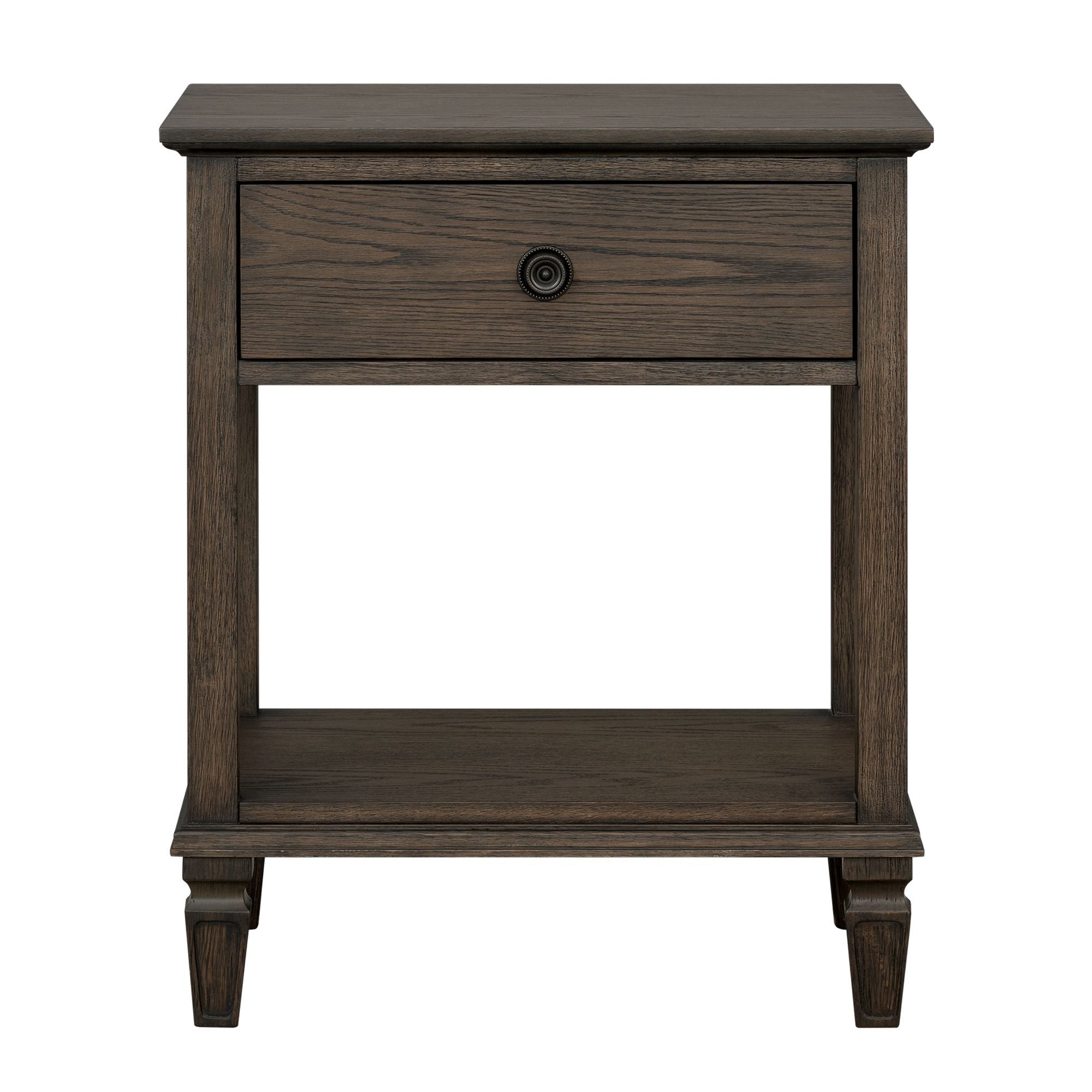 Victoria Antique Brown Bedside Table with Drawer and Shelf in MDF and Wood Veneer