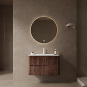 NOOR 30' Bathroom Vanity with Sink, Wall-Mounted Floating Plywood  Bathroom Storage Cabinet with 2 Drawers, White Ceramic Basin, NO Faucet, Pre-assembled, Retro Walnut Woodgrain Color