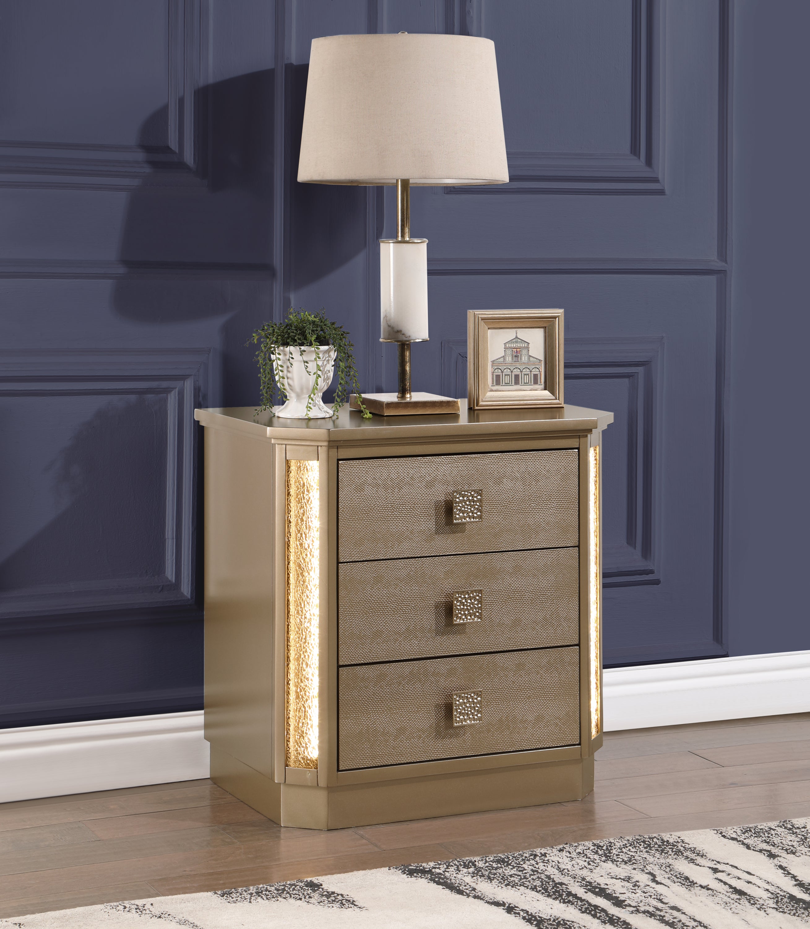 Medusa Nightstand Made with Wood in Gold Finish  same as G150109080  (NJ inventory)