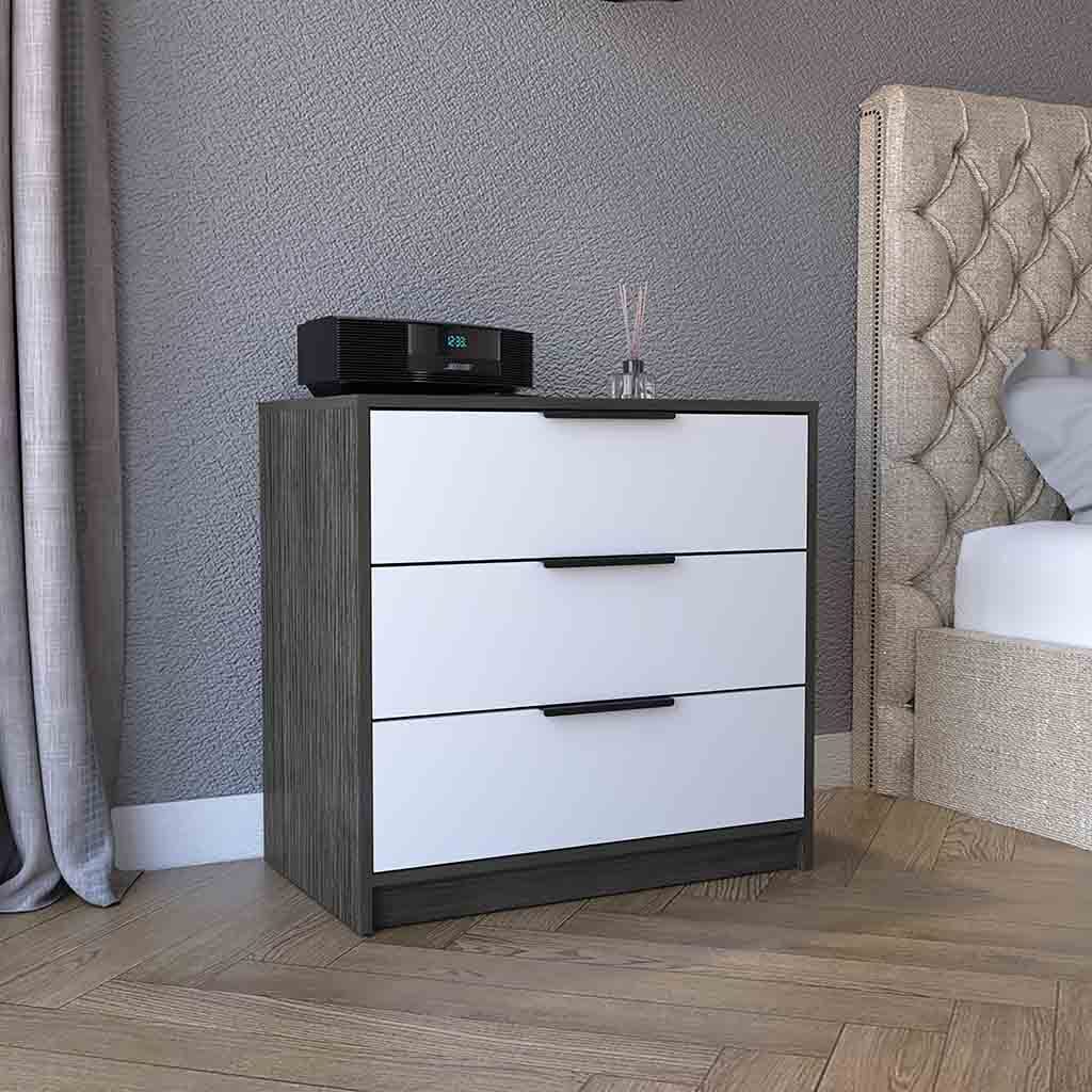 Kaia 3 Drawers Dresser, Superior Top -Smokey Oak / White