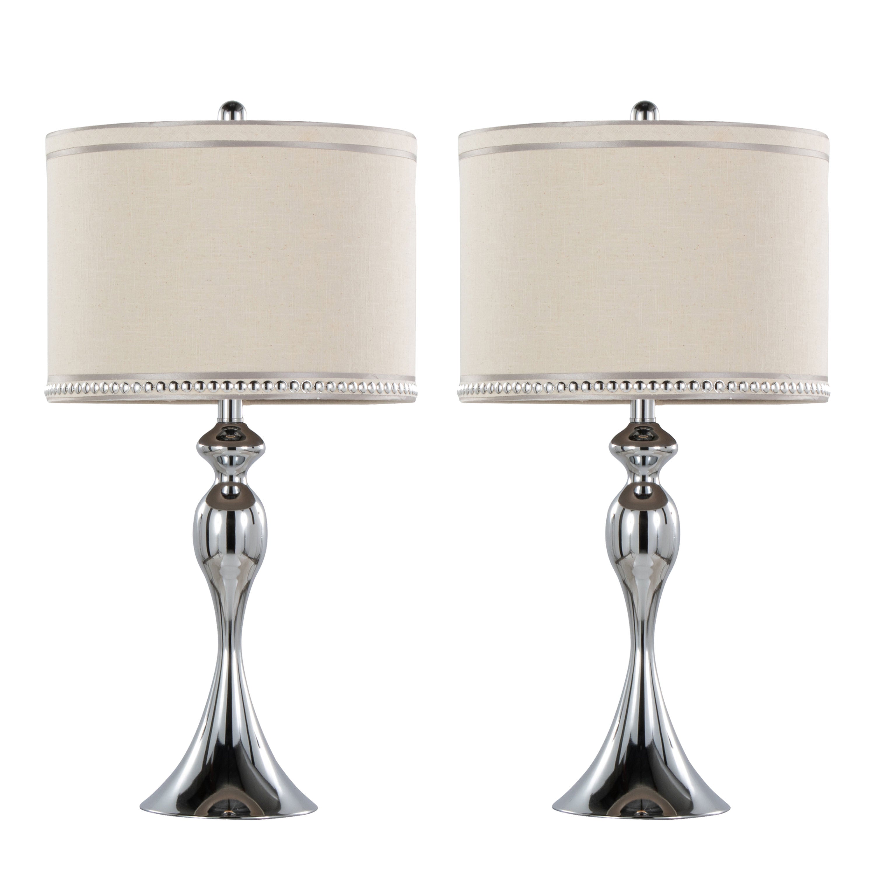 Ashland 27' Contemporary Metal Table Lamp in Polished Chrome and Cream Linen Shade with Trim from Grandview Gallery by LumiSource - Set of 2