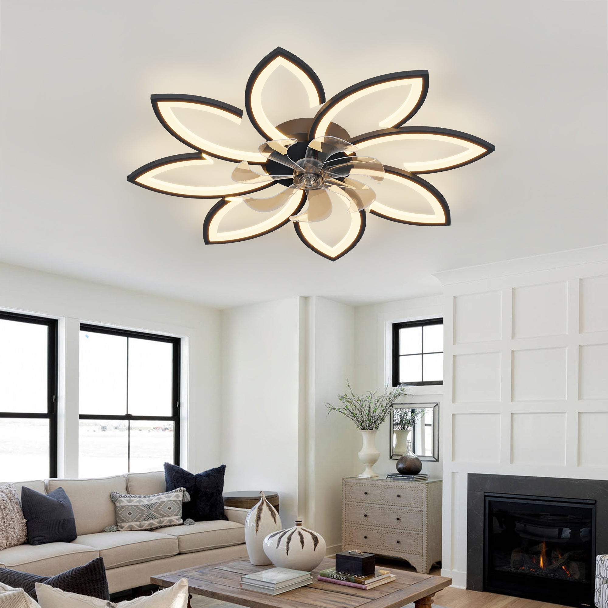 35.4In Ceiling Fan with Lights, Remote Control 3 Color Temperatures,6 Gear wind Speed Fan Light
