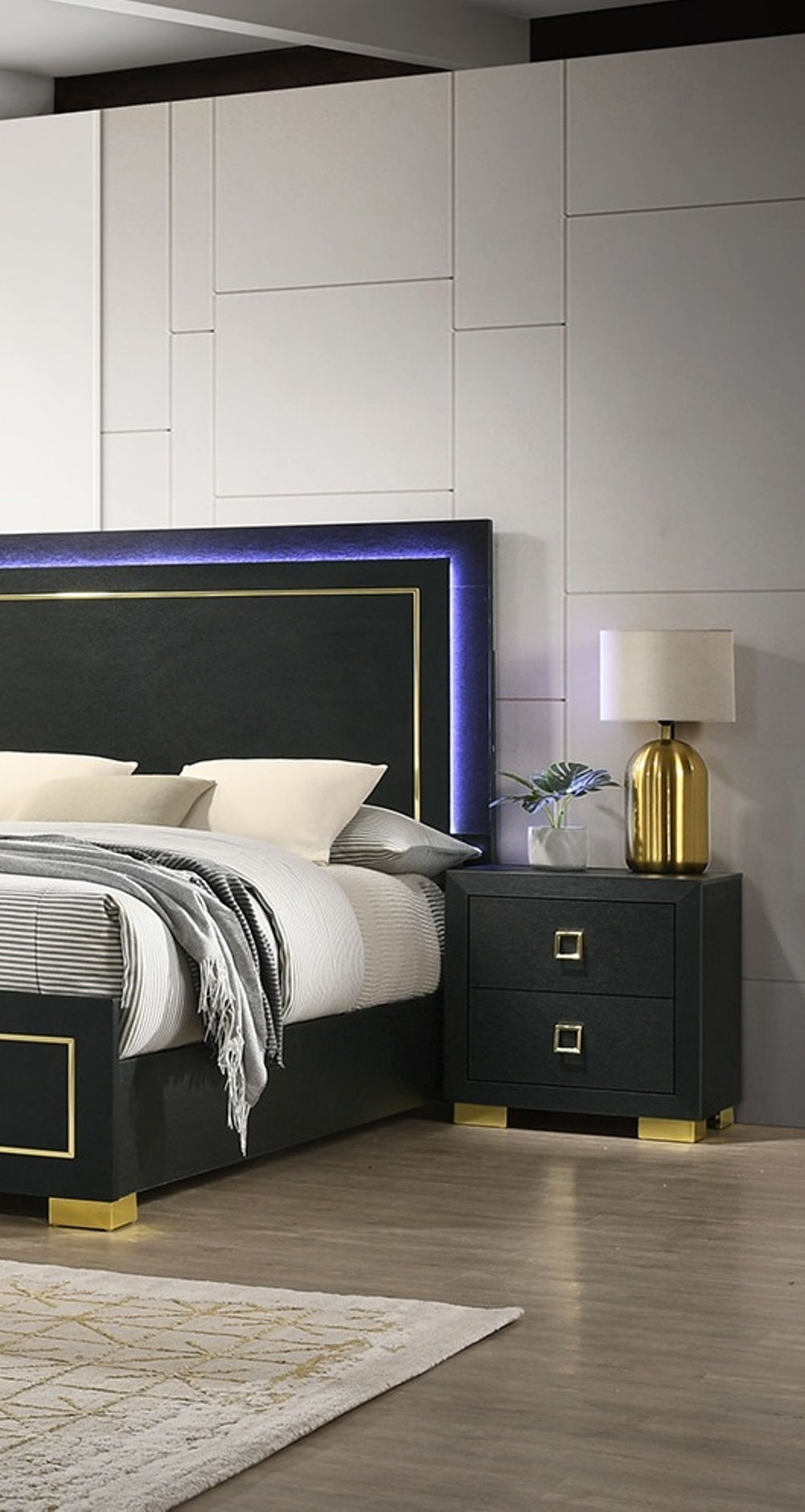 Gorgeous Black 1pc Nightstand Square Pull Handle Metal Legs Bedside Table Bedroom Furniture