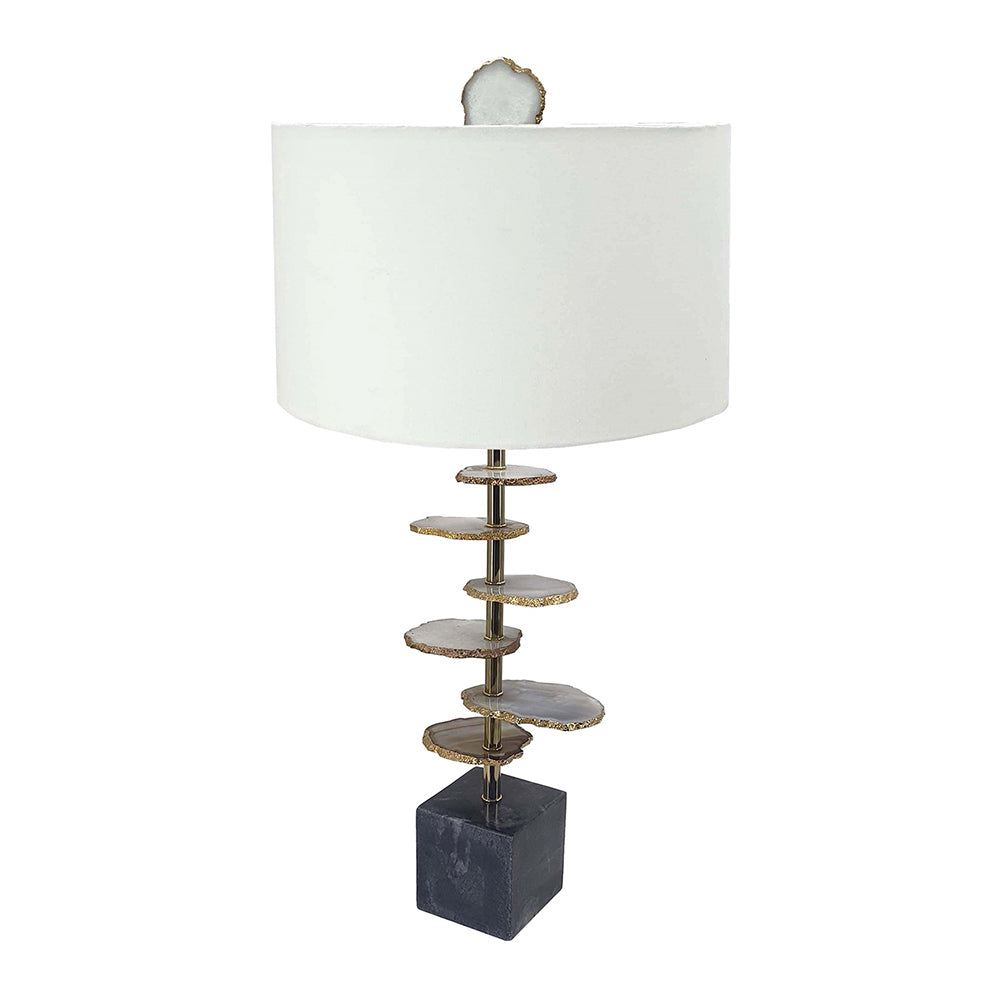 D14x29.5' Smoke Agate-Slice Table Lamp w/ Marble Base