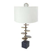 D14x29.5' Smoke Agate-Slice Table Lamp w/ Marble Base