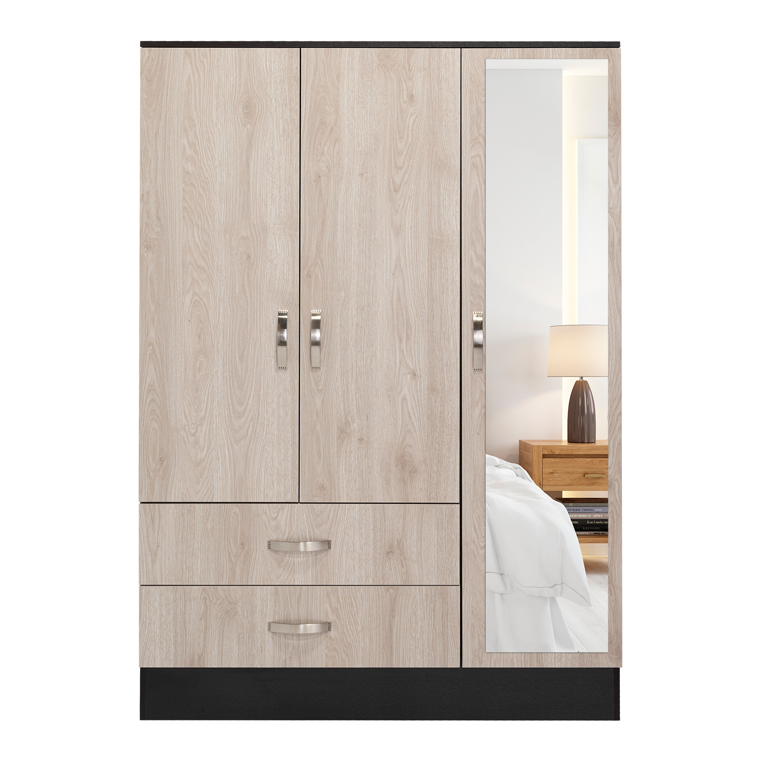 Mirrored Armoire Draggo, Bedroom, Black / Light Gray
