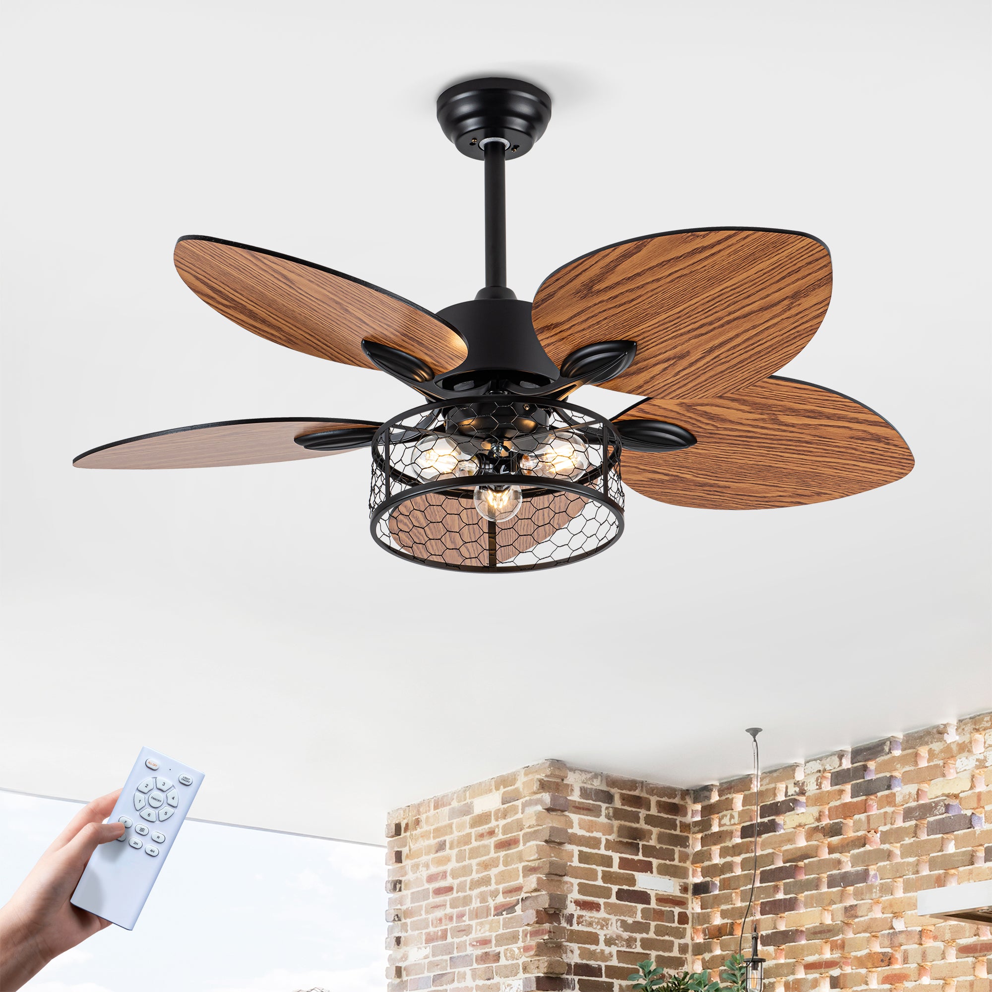 42' Ceiling Fan, Indoor  Ceiling Fan With Light with Remote Control, Noiseless Reversible Motor, 6 Speed ,3 for Patio Living Room, Bedroom, Office,Indoor