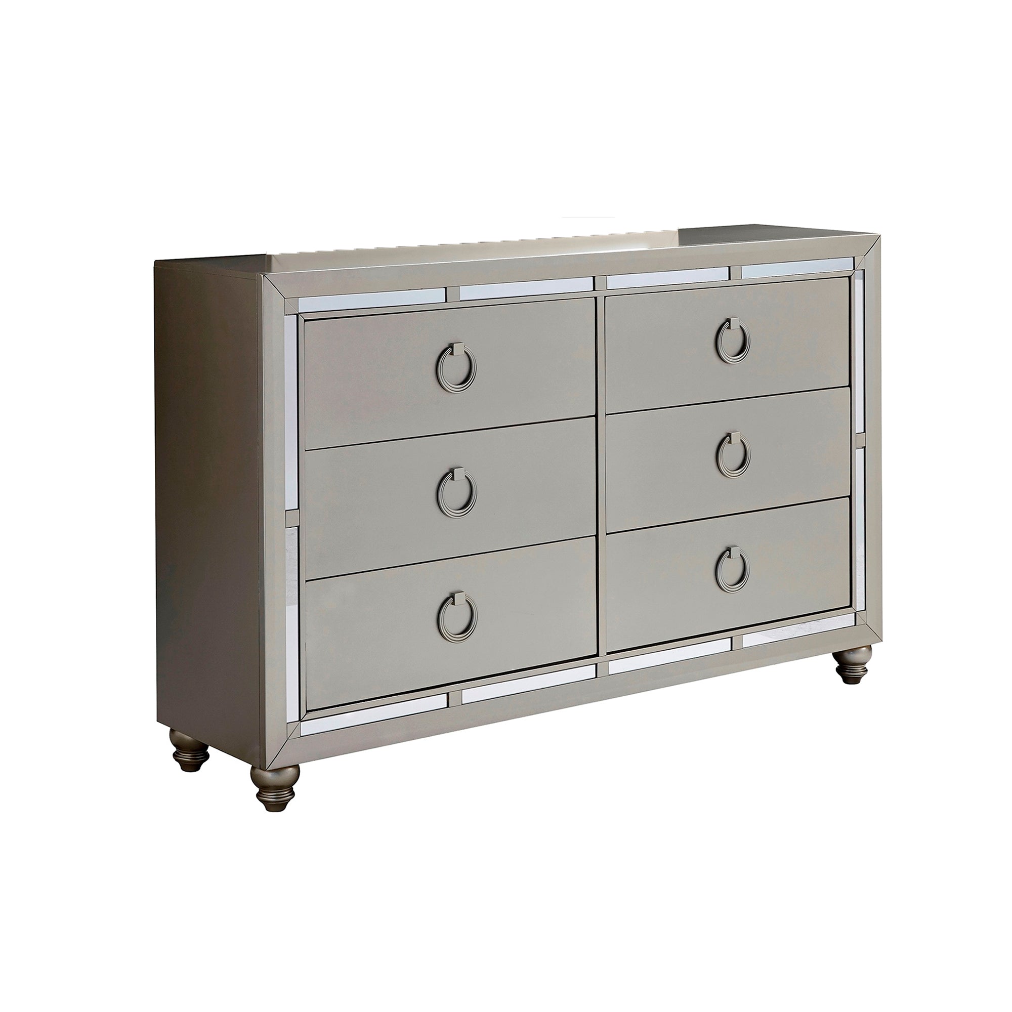 CHLOE Gemstone Silver Dresser with Mirror Accents in Solid Wood and MDF, 57.40' Length