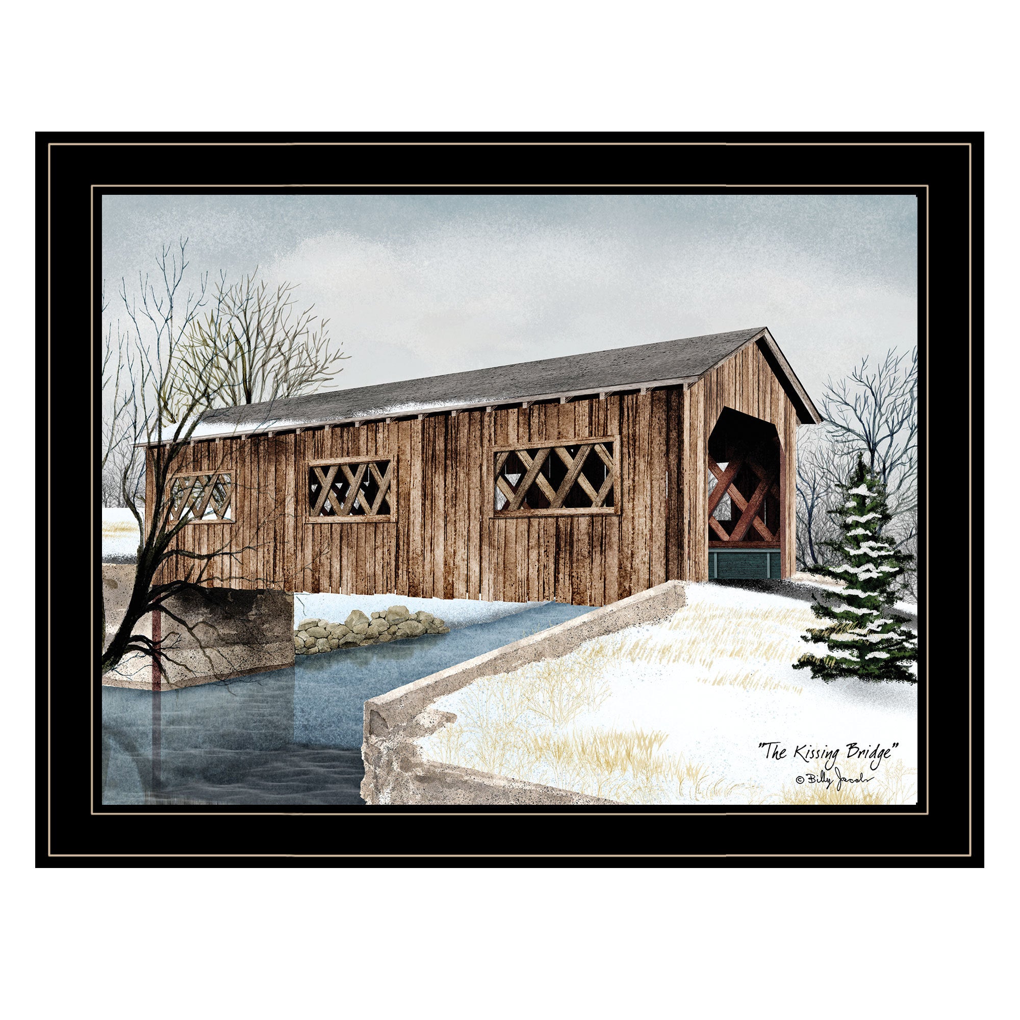 'The Kissing Bridge' by Billy Jacobs, Ready to Hang Framed Print, Black Frame