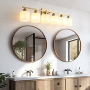 6 Light Gold Bathroom Vanity Light, Gold Bathroom Light Fixtures, 38' Modern Brushed Gold Vanity Lighting Fixtures for Bathroom Over Mirror, Gold Sconces Wall Lighting for Bedroom Living Room