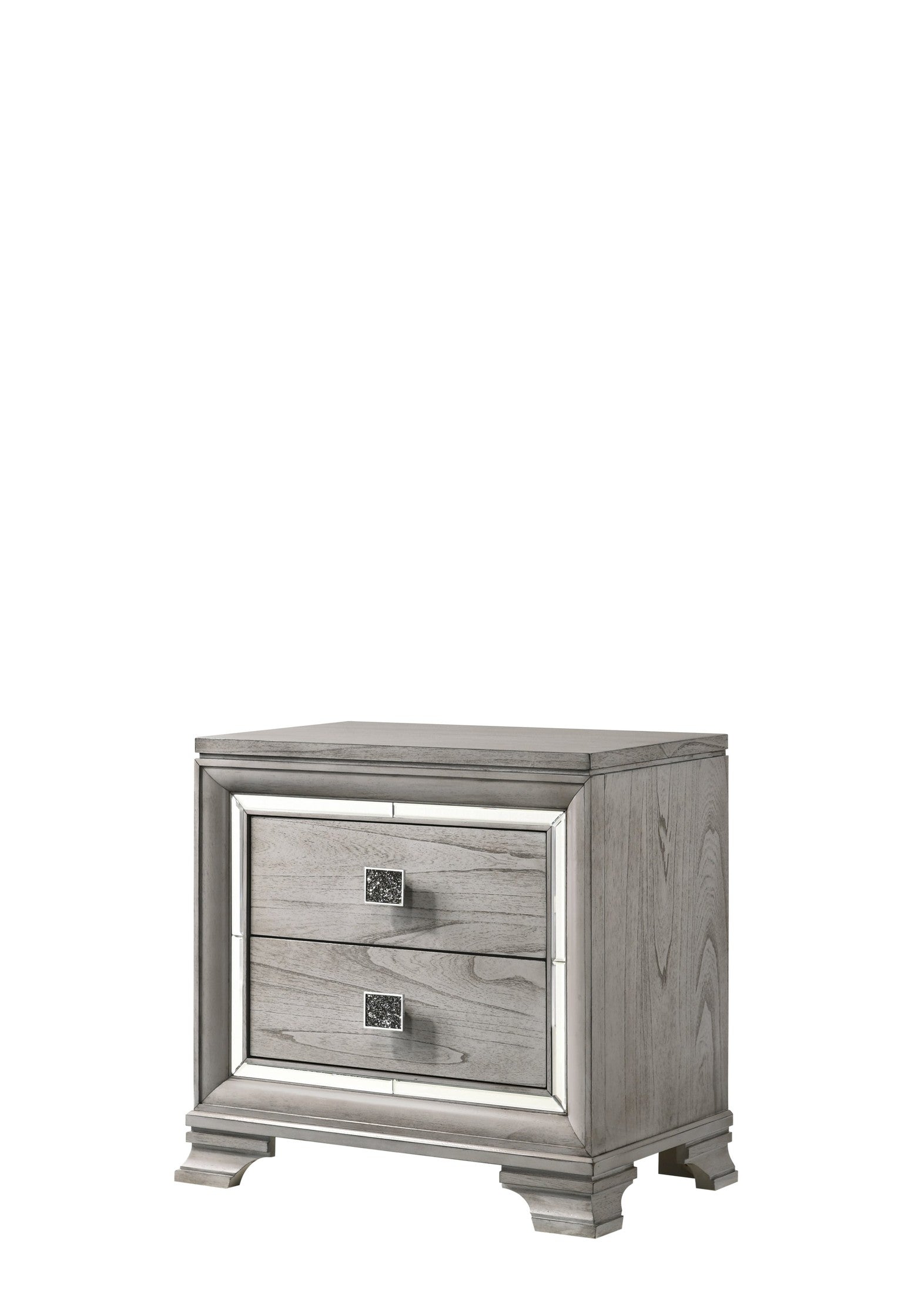 1pc Contemporary Light Grey Finish Two Drawers Bevel Mirror Accents Wooden Solid Wood Bedroom Furniture
