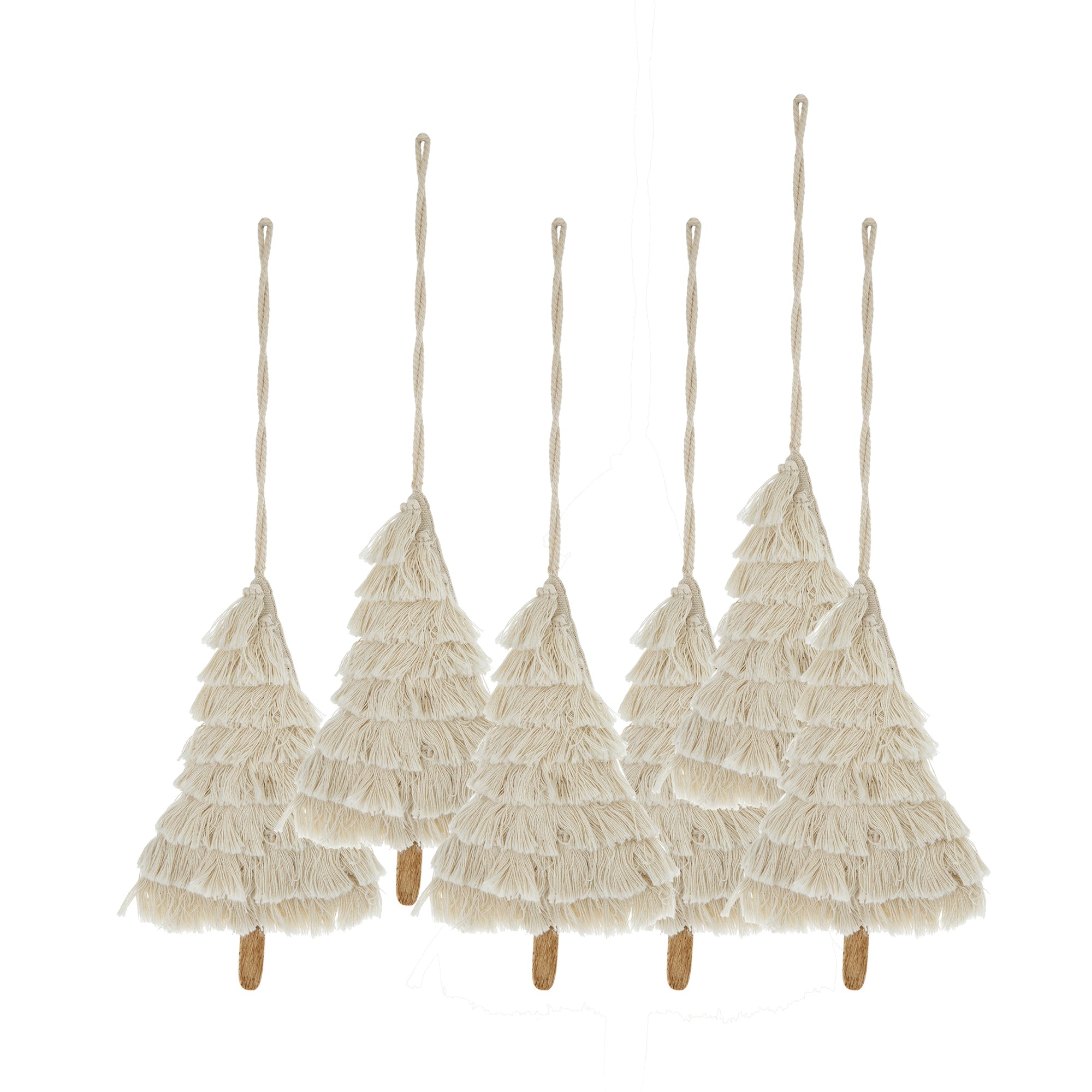 4.3x7.5' Fringes Embellished Tree Shape Ornament, Hanging Home Decor Accents for Christmas Tree, Holiday Display, Set of 6