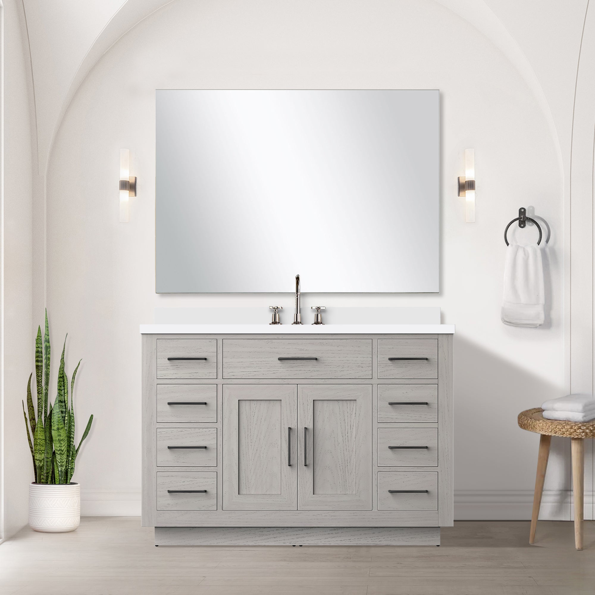 White Oak Single Bath Vanity 48 in. W x 22 in. D, with Cultured Marble Top