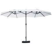 Outsunny Patio Umbrella 15' Steel Rectangular Outdoor Double Sided Market with base, Sun Protection & Easy Crank for Deck Pool Patio, Beige
