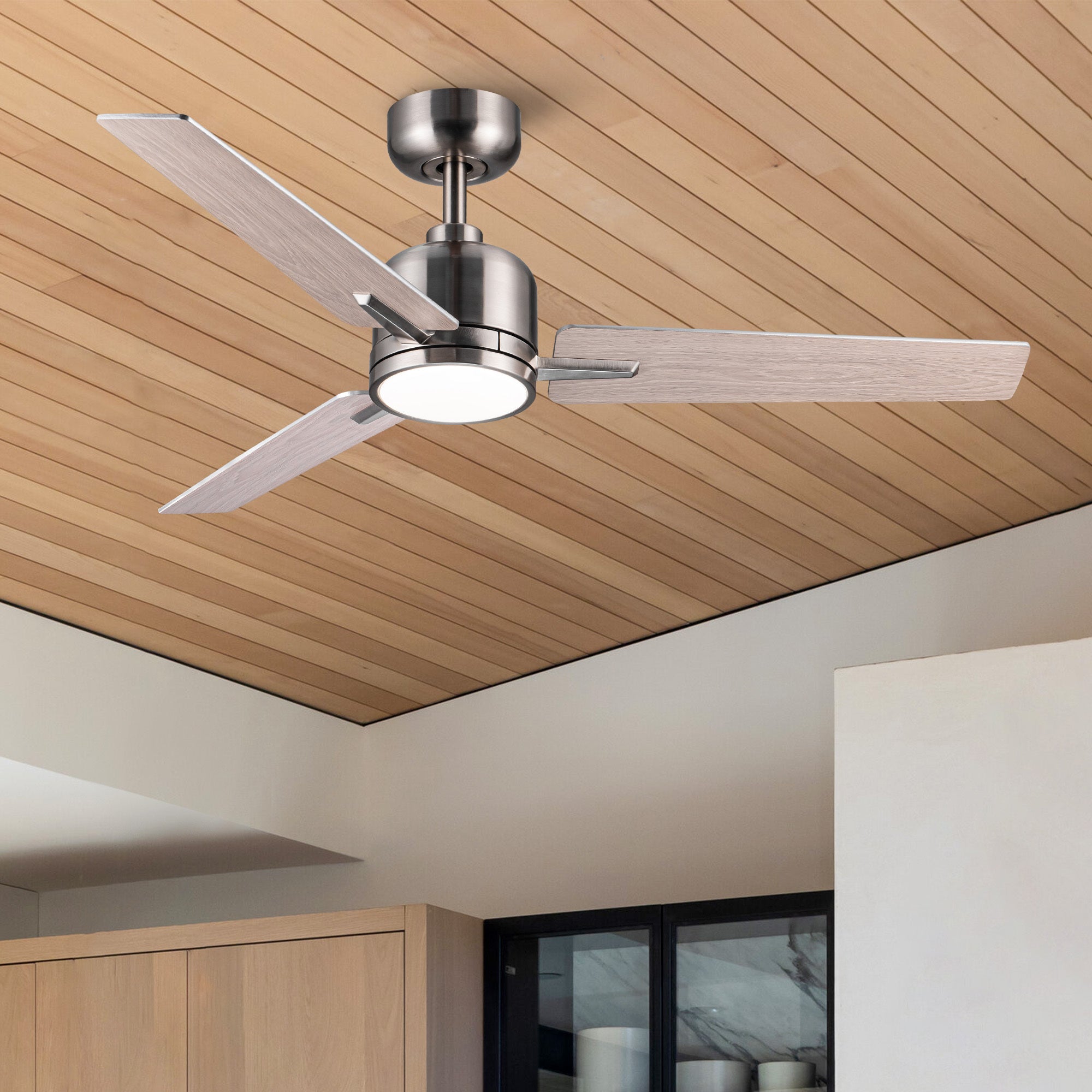 48' Brushed Nickel Lowe Profile Ceiling Fan with Light