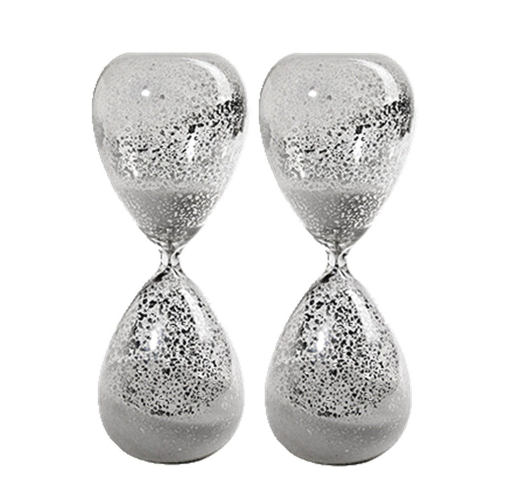 Set of 2, 10' Peleus 60-Minute Silvered Hourglass, White Sand