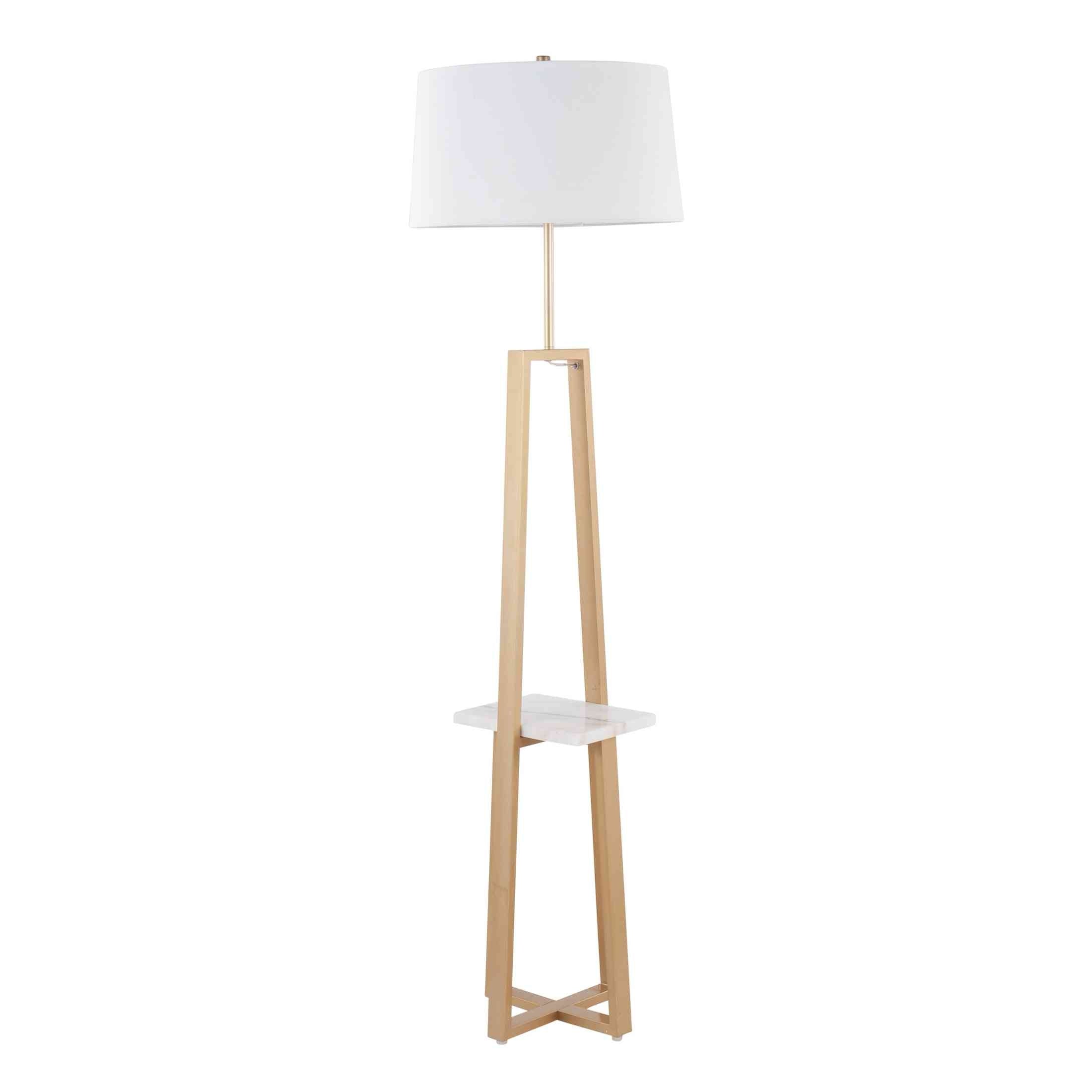 Cosmo Shelf Contemporary/Glam Floor Lamp in White Marble and Gold Metal with White Linen Shade by LumiSource