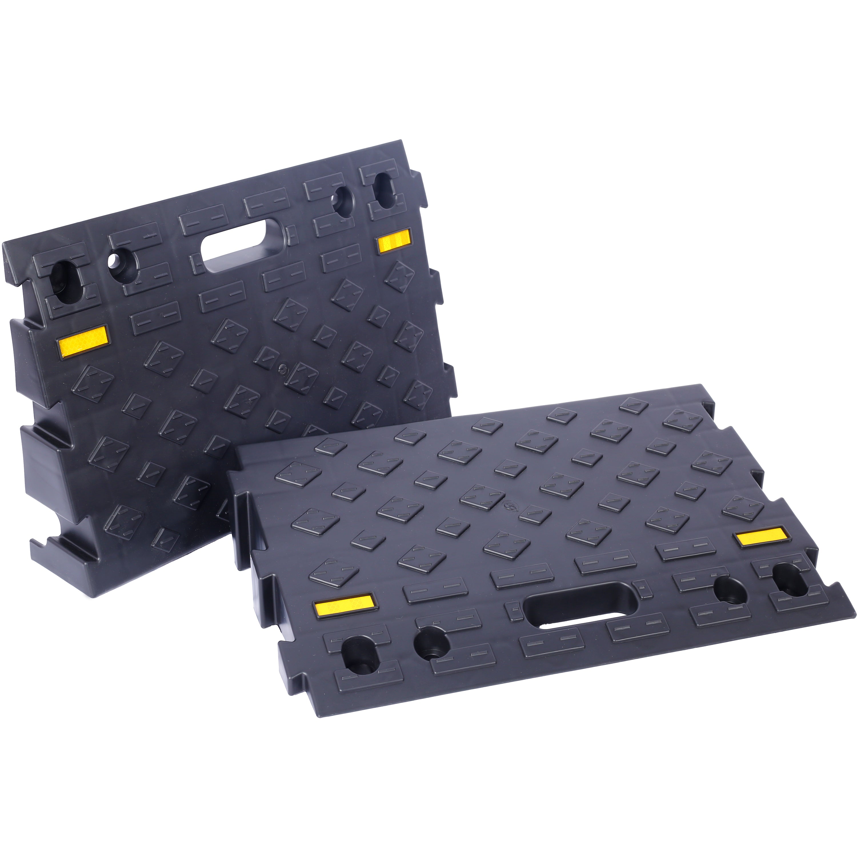 Heavy-Duty Plastic 4' High Portable Automotive Curb Ramp for Cars & Wheelchairs, Black, Interlocking Design