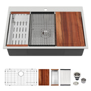 30 Inch Topmount Stainless Steel Kitchen Sink with Workstation Ledge and Accessories, Brushed Nickel
