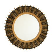 23'' Echo Mirror, Bamboo Round Art Wall Mirror with Light Yellow and Black Hemp Ropes, Suitable for Bathroom, Bedroom, Living Room, Entryway, etc.