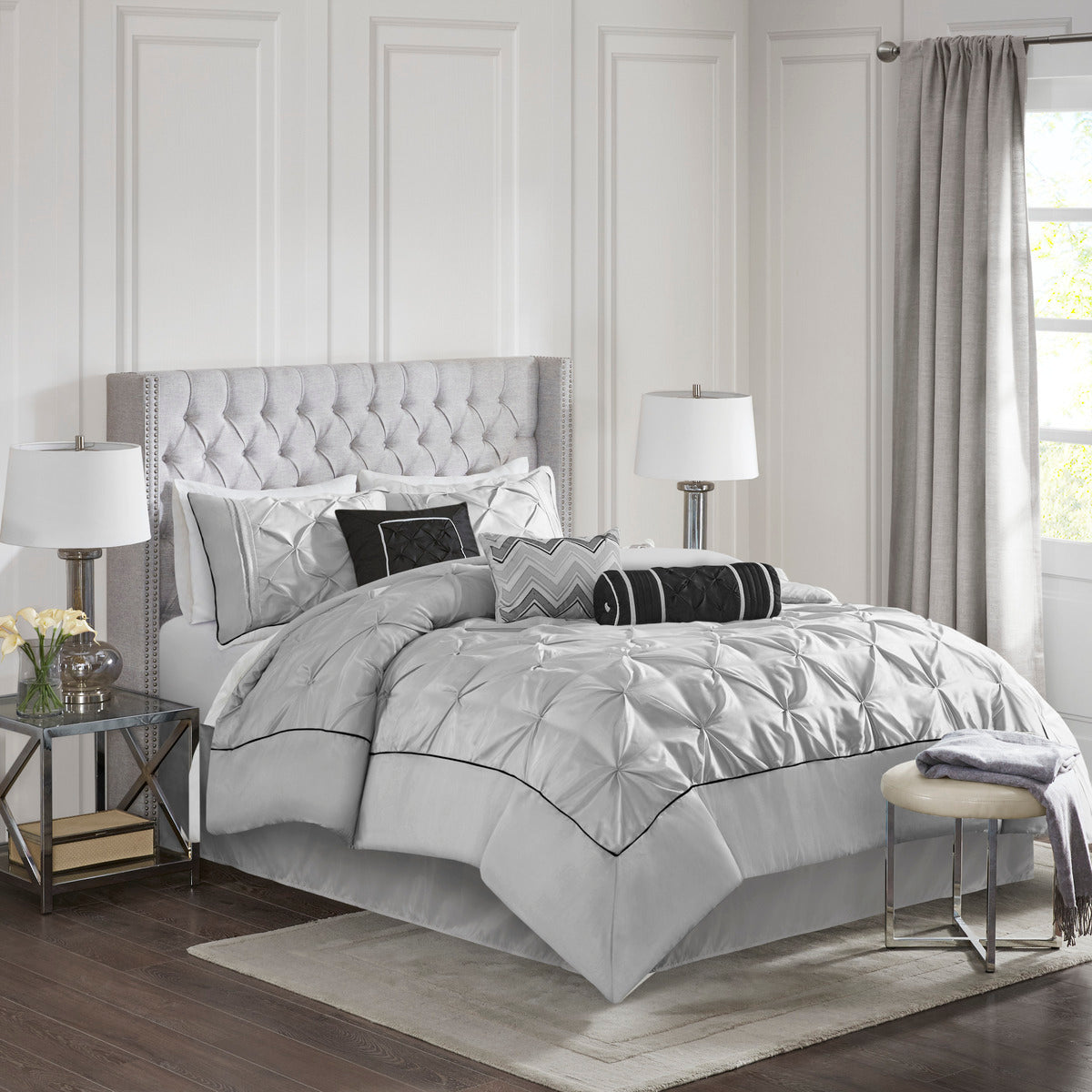 7 Piece Tufted Comforter Set Grey Cal King