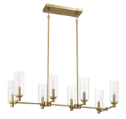 Willow Eight Lights Island With Clear Ribbed Glass Pendant Lamp - Satin Brass