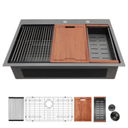 Gunmetal Black 33' Drop-In Kitchen Sink with Ledge Workstation, 16 Gauge Stainless Steel, 33x22 Inches
