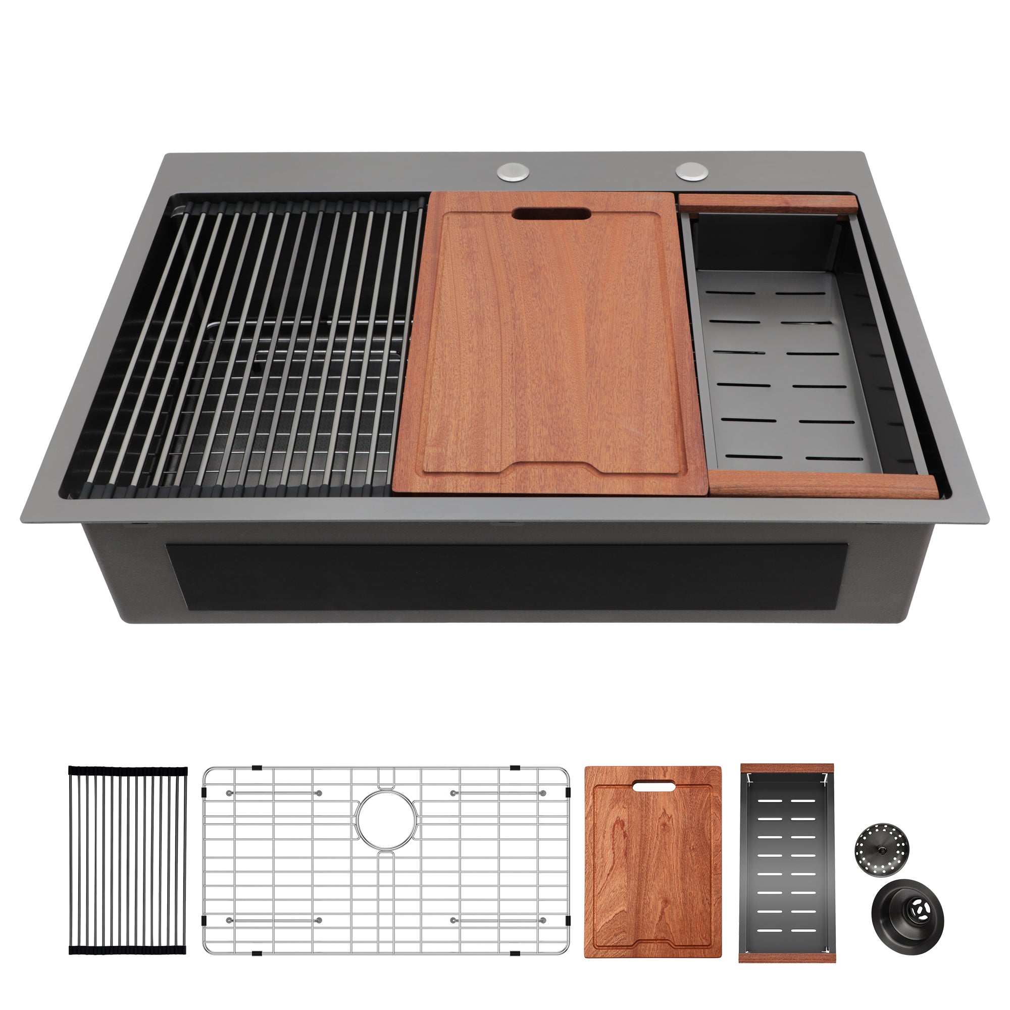 Gunmetal Black 33' Drop-In Kitchen Sink with Ledge Workstation, 16 Gauge Stainless Steel, 33x22 Inches