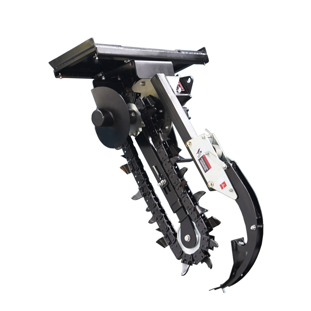 Skid Steer Trenchers Attachment with Adjustable Depth Control Foot, Universal Mount Plate