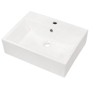 Modern Ceramic Rectangular Wall Mounted Bathroom Sink with Faucet Hole & Overflow in White
