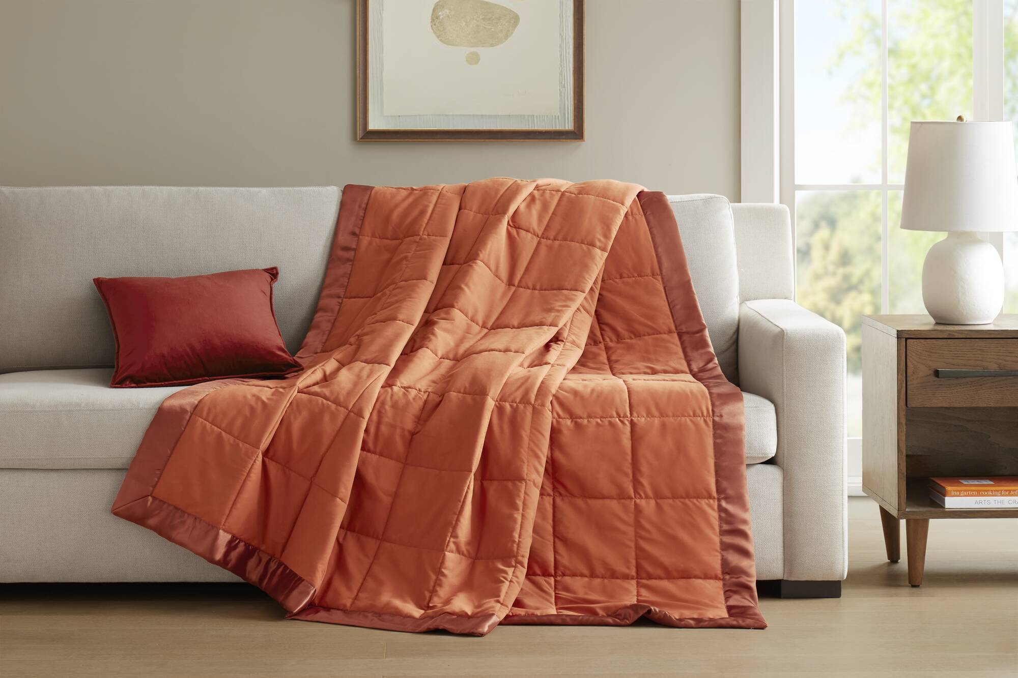 1 PCS Twin Lightweight Down Alternative Blanket with Satin Trim Orange