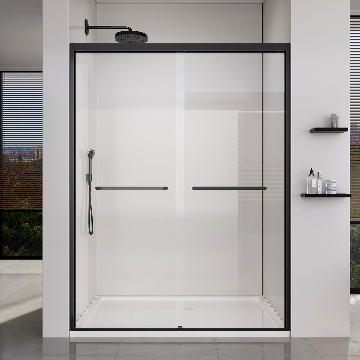 50-54*72 INCH Frame Double Sliding soft-close Shower Doors, Bathroom Sliding Shower Door,  (6mm) Thick SGCC Tempered Glass Door For Bathroom Door ,Matte Black