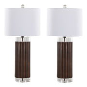 Cylinder Fluted 29.25' Contemporary Polyresin Table Lamp in Brown Lustre Polyresin, Clear K9 Crystal and White Linen Shade from Grandview Gallery by LumiSource - Set of 2
