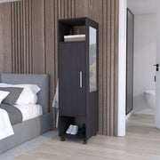 Cluster 63' Tall  Wardrove One-Door Cabinet with Mirror, Three Shelves, Casters and Hanging Rod, Armoire, Bedroom Clothes Storage, Cabinet Organizer Black